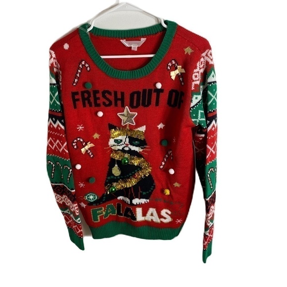 Ugly Christmas Sweater NEW Large Cat Red Green Fresh Out of Falalas Red Green - Picture 1 of 8